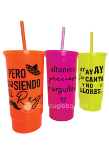 Vasos con popote frases de canciones