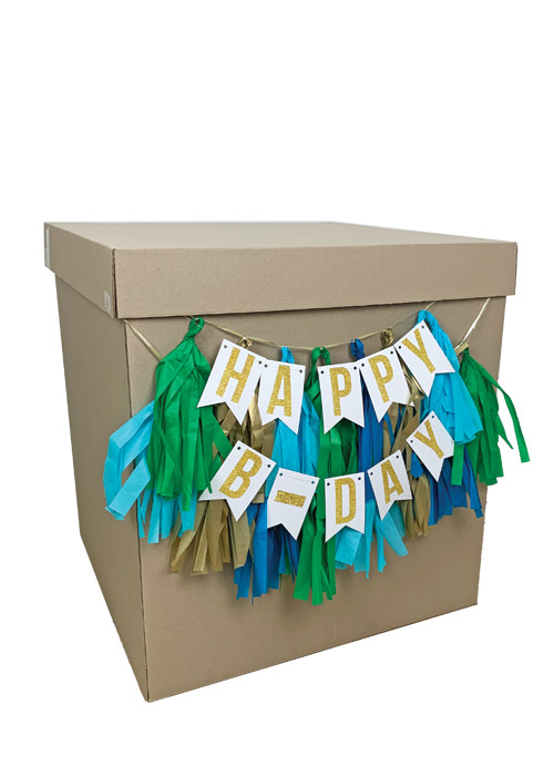 Caja Happy bday banner blanco y dorado