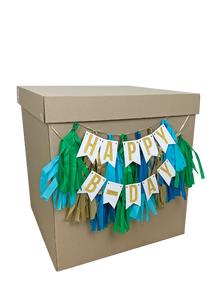 Caja Happy bday banner blanco y dorado